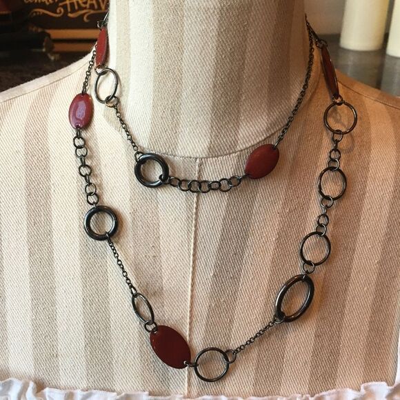 RED & Black Geometric Circle Metal Necklace - Picture 1 of 9
